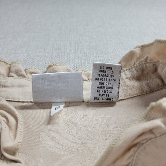 Chico's Womens Jacket Size 1 Beige Mock Neck Button Up Ruffled Trim Long Sleeve - Picture 6 of 16